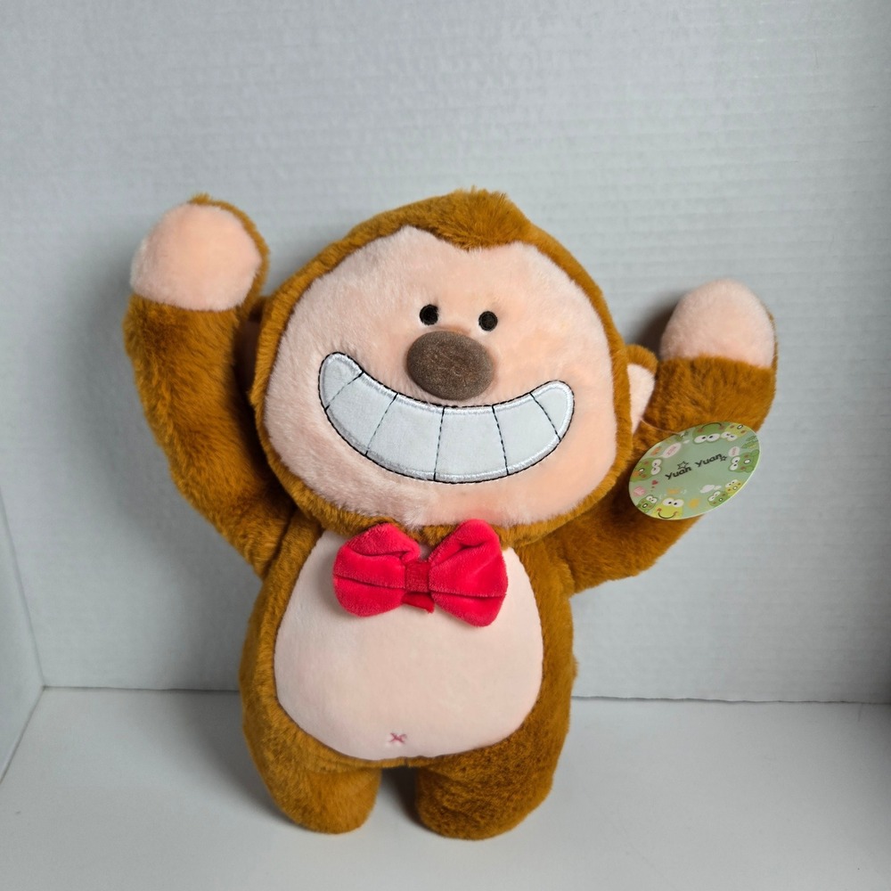 Yuan Yuan Monkey Plush Kawaii Cute Stuffed Animal Toy New NWT Brown Red Bowtie